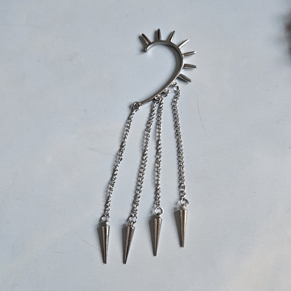 Silver Spike Chain Ear Cuff Fangling Spike Ear Cuff Punk Ear Cuff Steam Punk - Picture 4 of 6